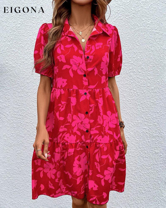 Floral printshort sleeve dress Red 23BF Casual Dresses Clothes Dresses Spring Summer