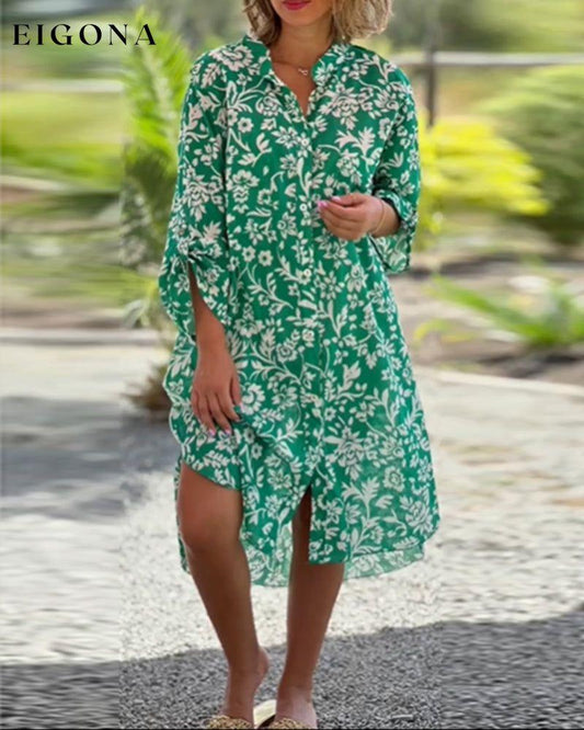 Floral dress with v-neck Green autumn Casual Dresses Clothes Dresses SALE Spring Summer