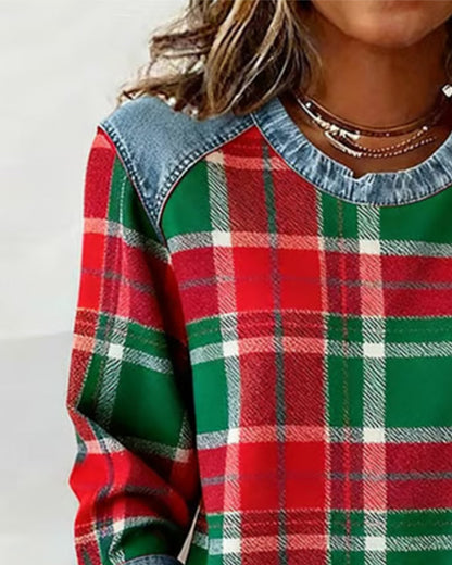Plaid Patchwork Fashion Sweatshirt