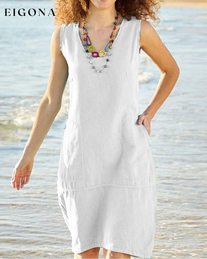 U-neck sleeveless pocket dress White 23BF Casual Dresses Clothes Dresses Summer