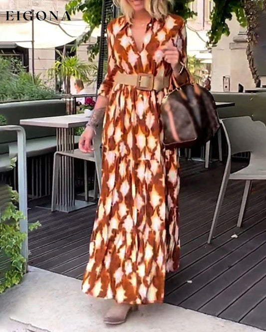 Geometric Print Maxi Dress Brown 2023 F/W 23BF Casual Dresses Clothes Dresses Spring Summer