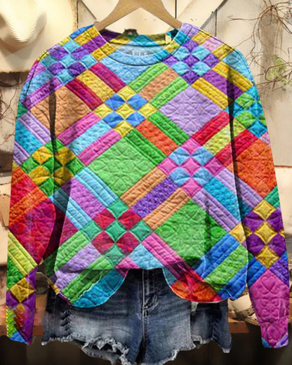 Colorful Checkered Print Casual Sweatshirt 2024 f/w sweatshirts Western Style