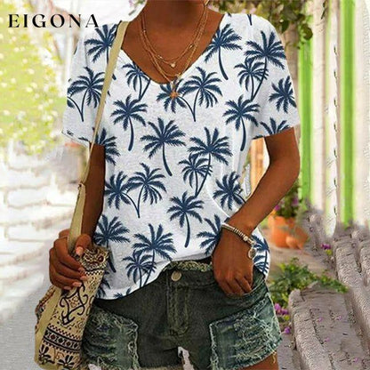 Beach Style Printed T-Shirt Blue best Best Sellings clothes Plus Size Sale tops Topseller