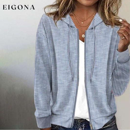 Casual Striped Hooded Jacket Blue best Best Sellings cardigan cardigans clothes Plus Size Sale tops Topseller
