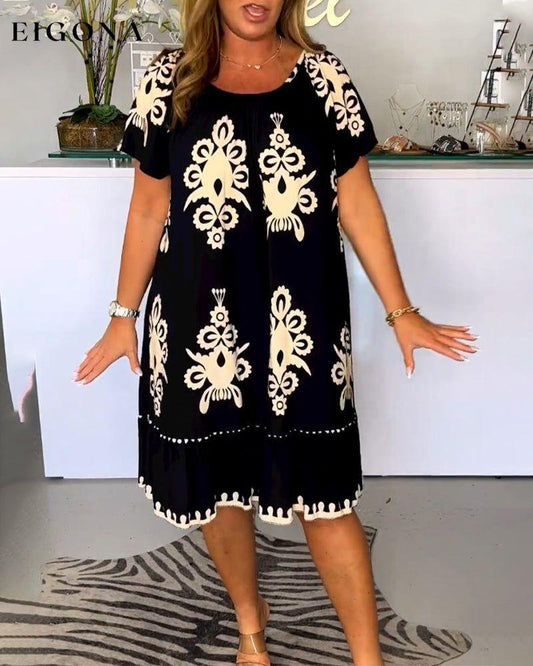 Printed round neck dress Black 23BF Casual Dresses Clothes Dresses Spring Summer
