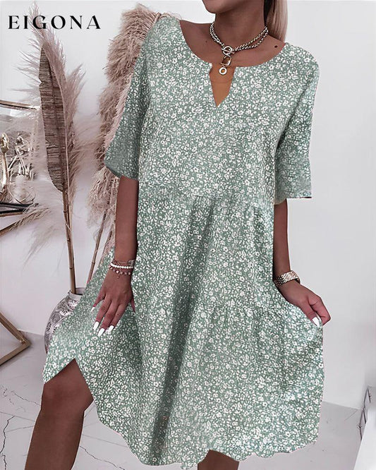 Floral Print Half Sleeve Dress Green 23BF Casual Dresses Clothes Dresses Spring Summer