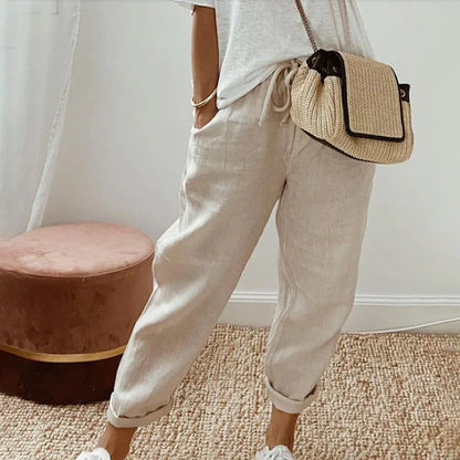 Pantaloni in puro cotone tinta unita