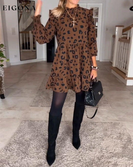 Leopard print long sleeve dress Brown 2023 F/W 23BF Casual Dresses Clothes Dresses Spring