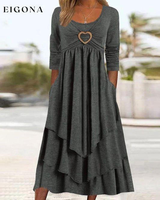 Round Neck Ruffled Midi Dress Gray 2022 f/w 23BF casual dresses Clothes Dresses Spring Summer