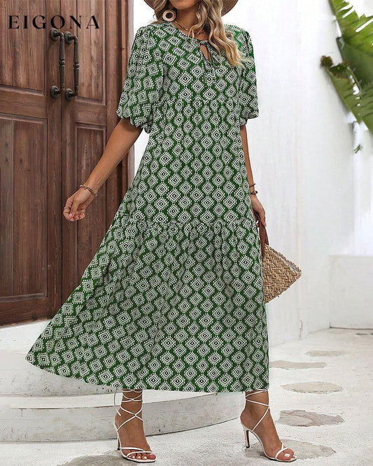 Vintage geometric print long dress Green 23BF Casual Dresses Clothes Dresses SALE Spring Summer