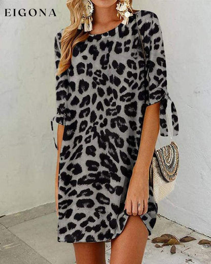 Round neck leopard print dress Black 2022 F/W 23BF Casual Dresses Clothes Dresses Spring Summer Vacation Dresses