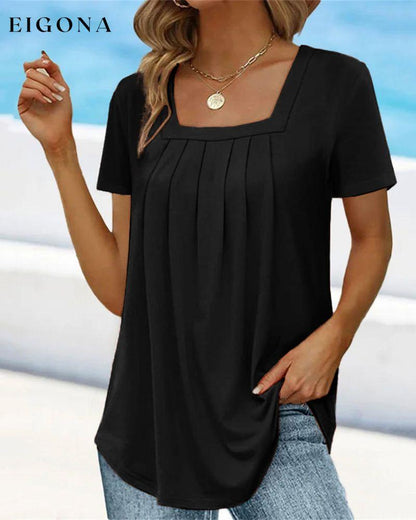 Square neck solid color short sleeve t-shirt Black 23BF clothes Short Sleeve Tops Summer T-shirts Tops/Blouses