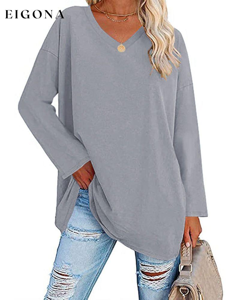 Plain v-neck long-sleeved women's t-shirt Light grey 2022 F/W 23BF clothes Short Sleeve Tops Spring T-shirts Tops/Blouses