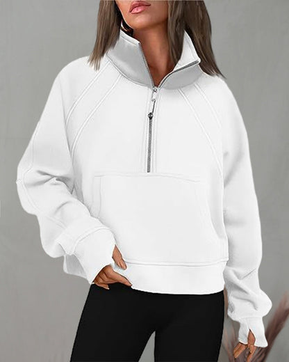 Turtleneck zipper sweatshirt with short sleeve