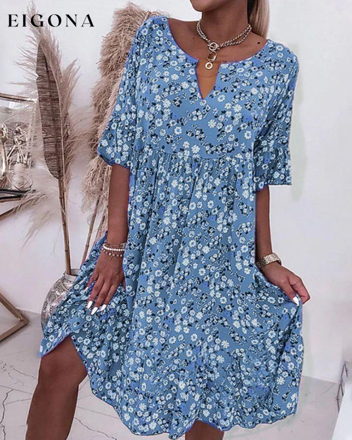 Half Sleeve Dress in Floral Print Blue 23BF Casual Dresses Clothes Dresses Spring Summer
