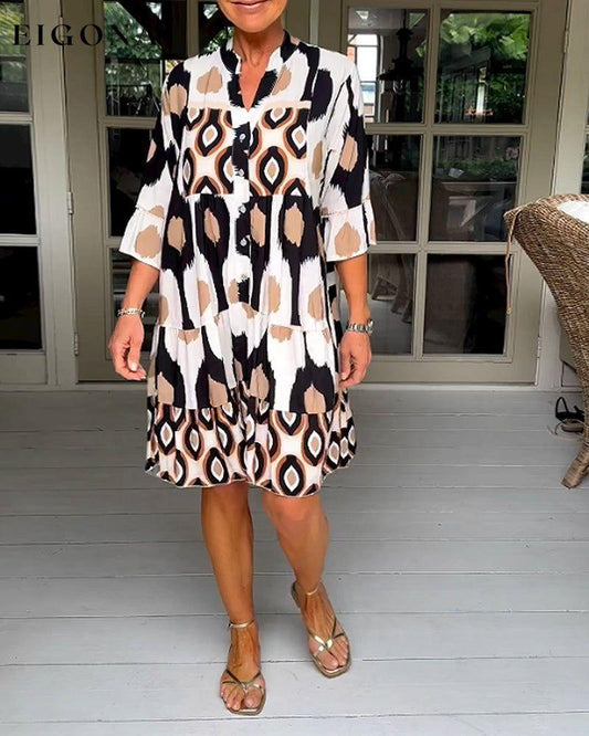 Printed 3/4 Sleeve Dress White 23BF Casual Dresses Clothes discount Dresses Spring Summer