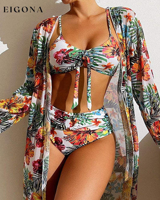 Floral Print Bikinis and Cover Up White 23BF Bikinis Clothes Cover-Ups Summer Swimwear