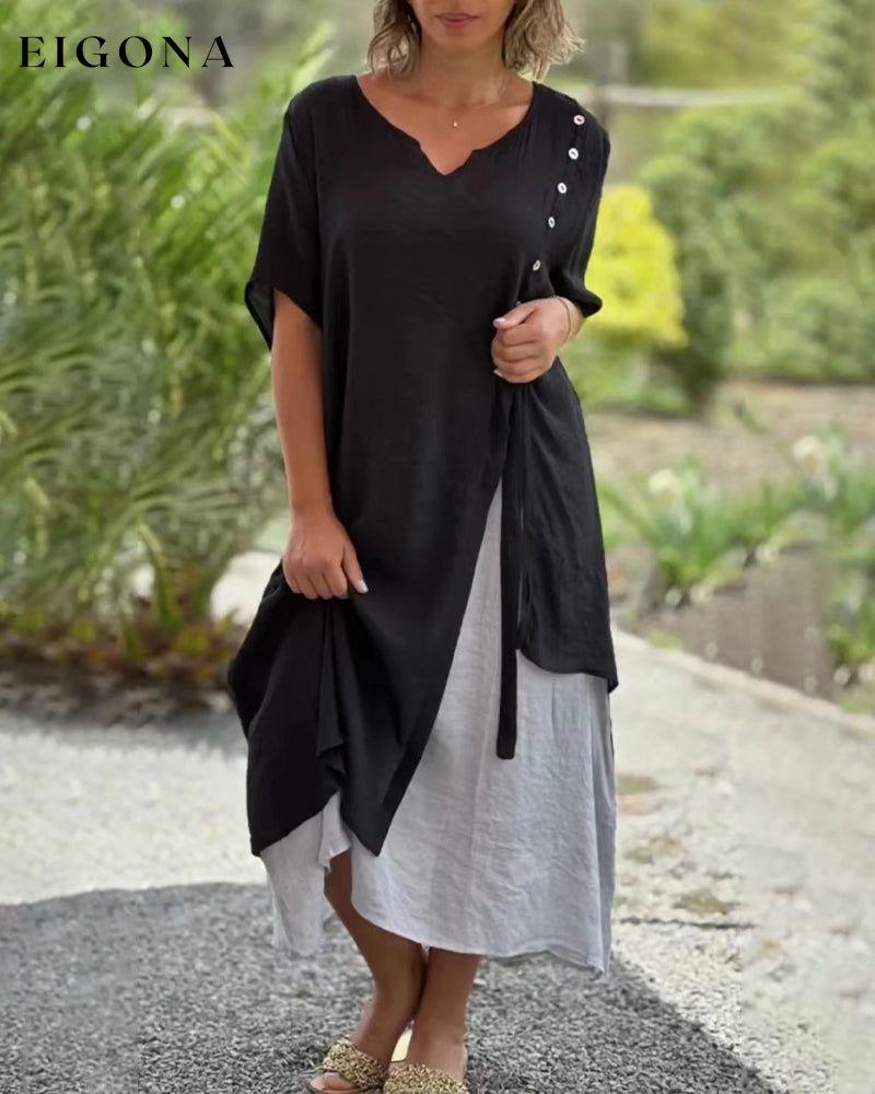 Casual Asymmetrical Dress with Short Sleeves Black 23BF Casual Dresses Clothes Dresses Spring Summer