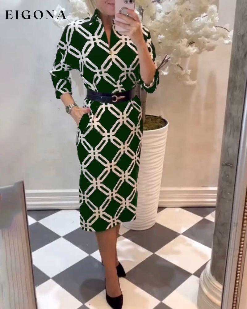 Geometric print side slit elegant dress Green 2023 f/w 23BF casual dresses Clothes Dresses spring