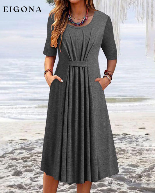 Round neck half sleeve dress Gray 23BF Casual Dresses Clothes Dresses Spring Summer