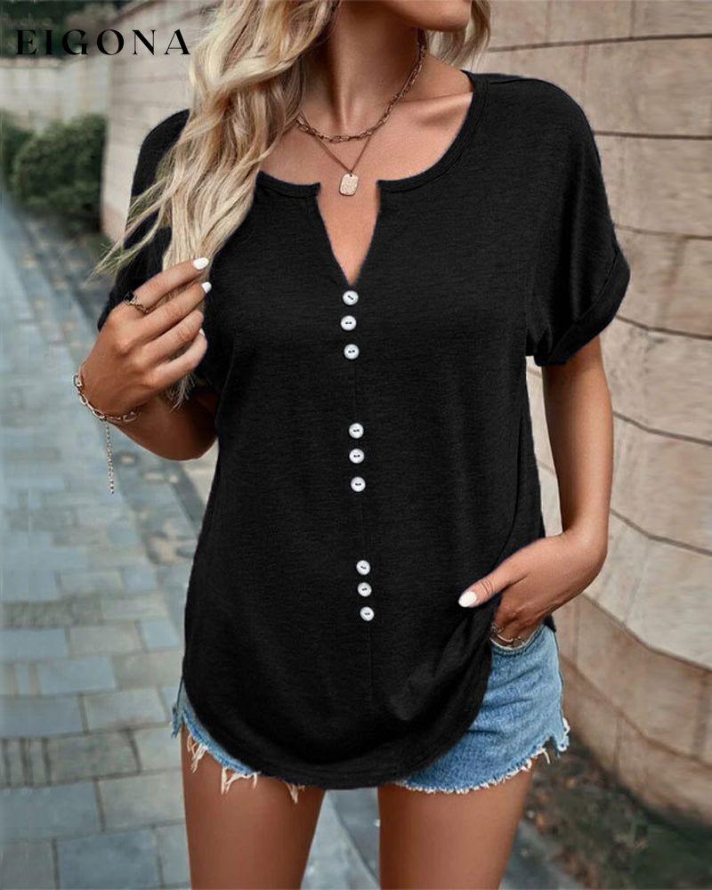 V-neck Hollow Out T-shirt with Short Sleeves Black 23BF clothes Short Sleeve Tops Summer T-shirts Tops/Blouses