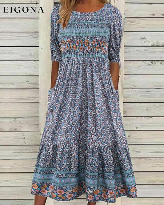 Simple pocket floral dress Blue 23BF Casual Dresses Clothes Dresses Summer