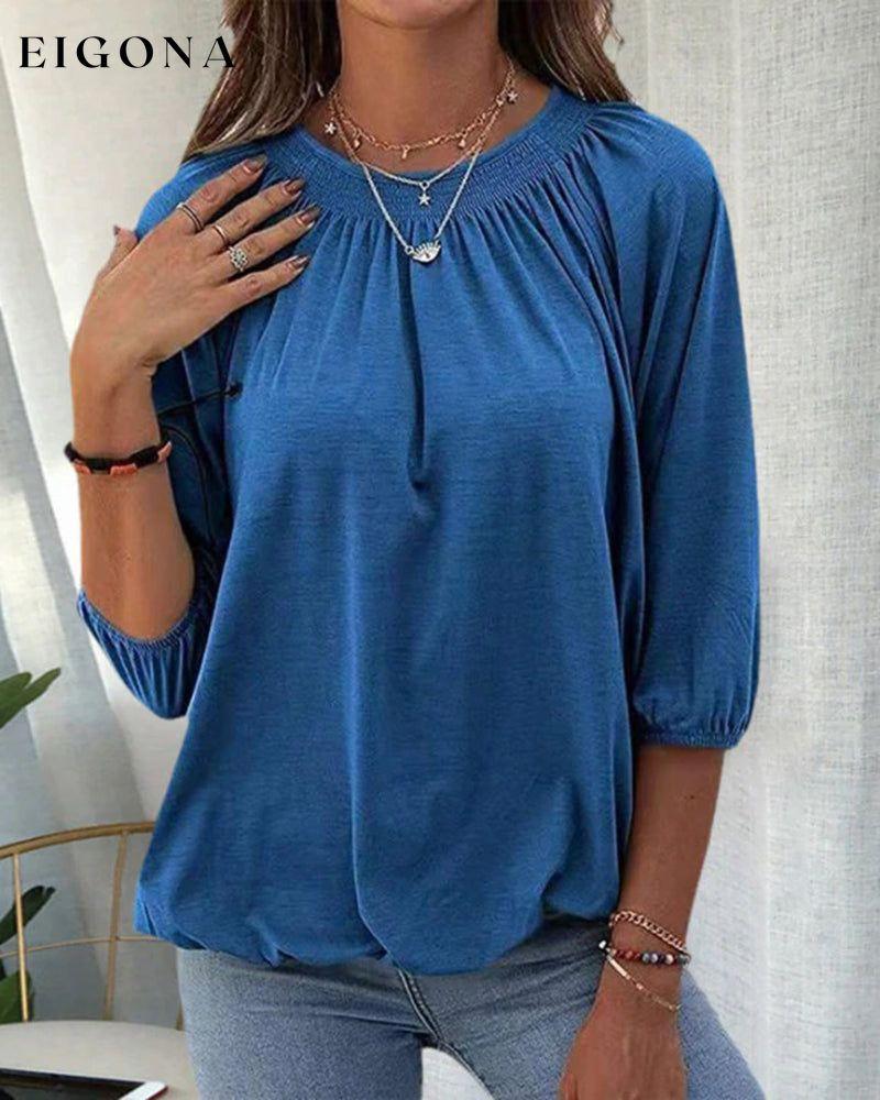 Crew Neck 3/4 Sleeve T-Shirt Blue 2022 f/w 23BF blouses & shirts clothes Short Sleeve Tops Spring summer t-shirts Tops/Blouses