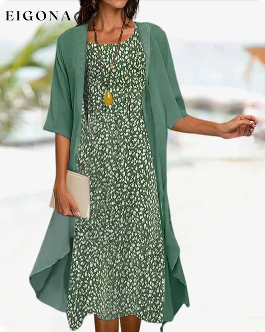Crew Neck Floral Print Two-Piece Set Green Casual Dresses Clothes Dresses SALE Spring Summer Two-Piece Sets
