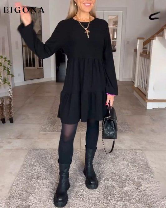 Simple solid color long sleeve dress Black 2023 F/W 23BF Casual Dresses Clothes Dresses Spring
