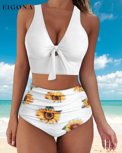 High Waist Push Up Floral Print Bikinis White 23BF Bikinis Clothes Summer Swimwear