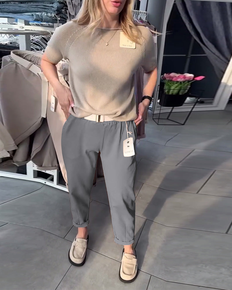 Pantaloni dritti casual tinta unita