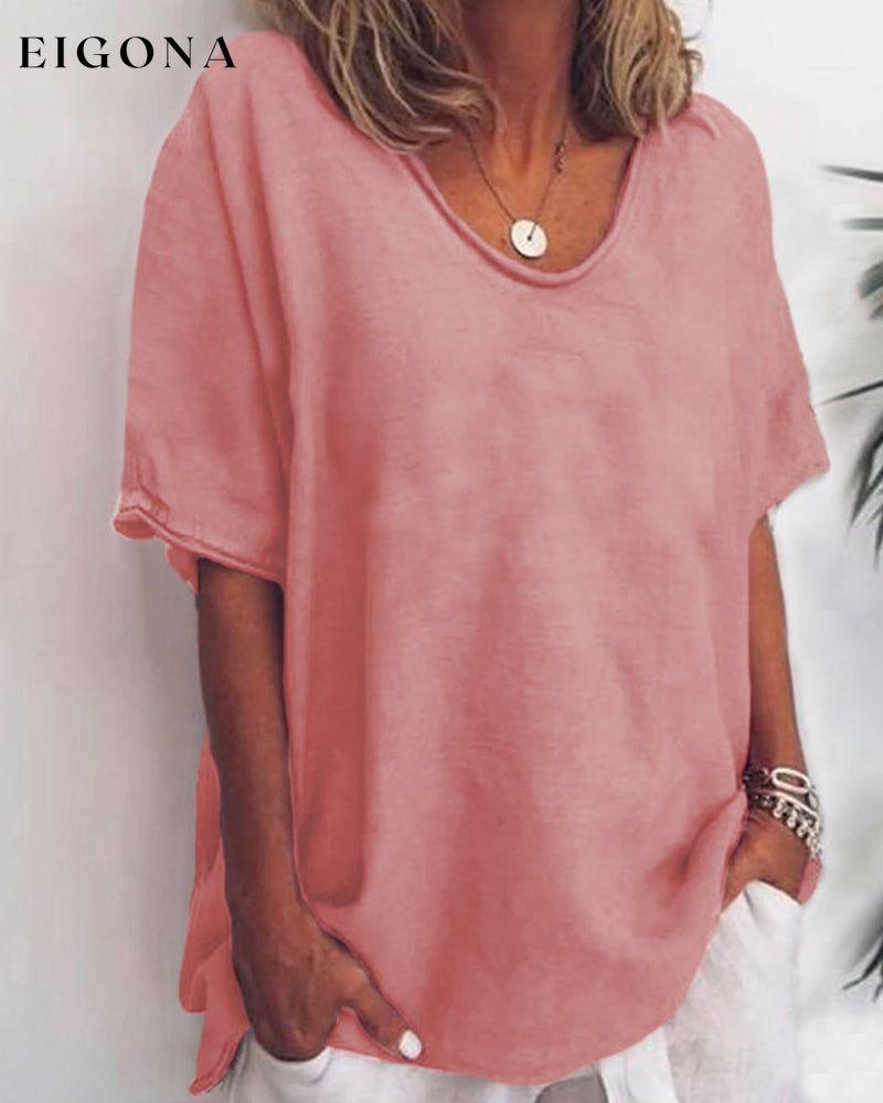 Solid color round neck loose t-shirt Pink 23BF clothes SALE Short Sleeve Tops Spring Summer T-shirts Tops/Blouses