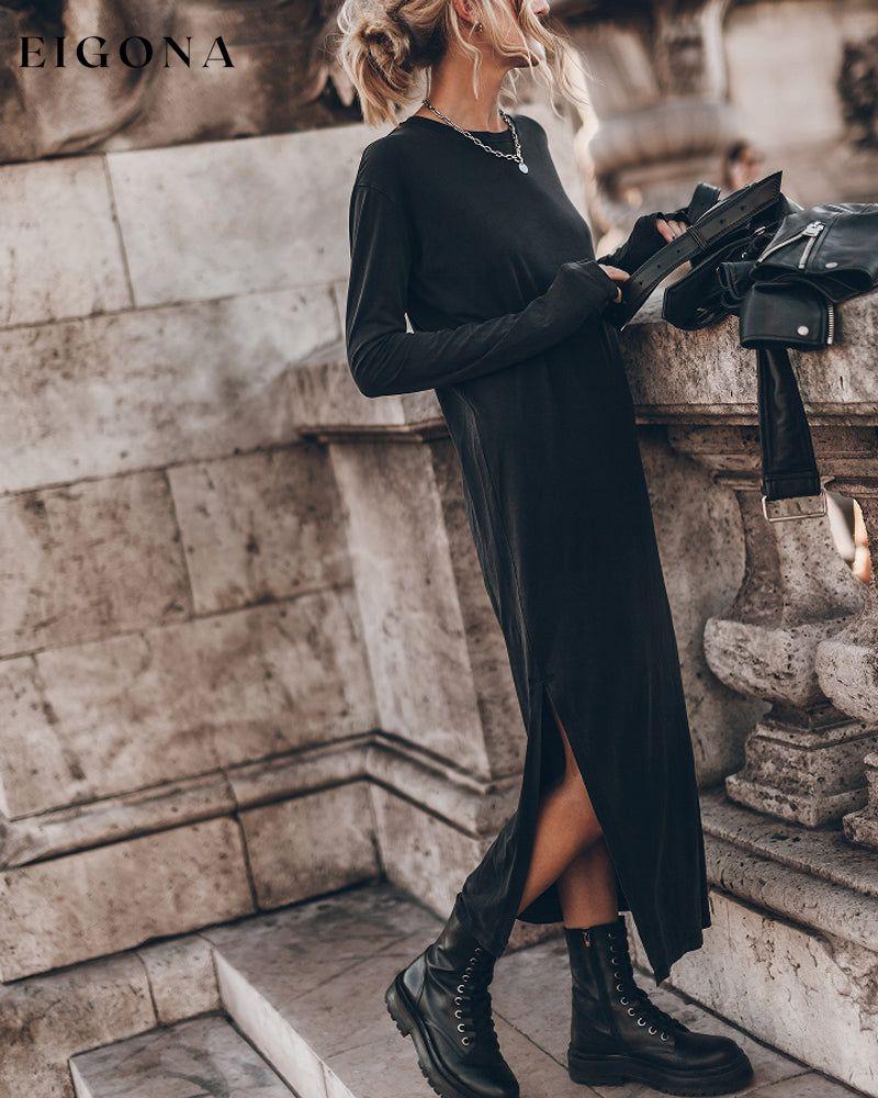 Round Neck Slit Long Dress Black 2023 f/w 23BF casual dresses Clothes Dresses