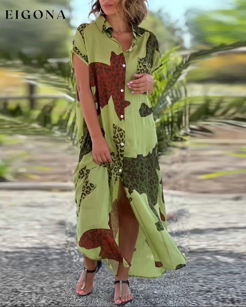 Short Sleeve Leopard Print Dress Green 23BF Casual Dresses Clothes Dresses Summer