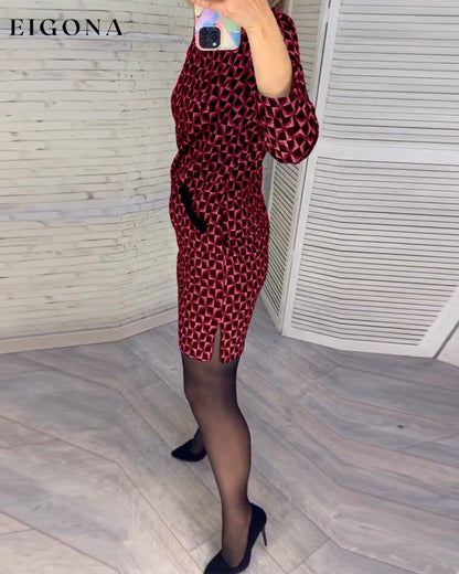 Argyle print long-sleeved dress 2023 f/w Casual Dresses Clothes Dresses elegant dress