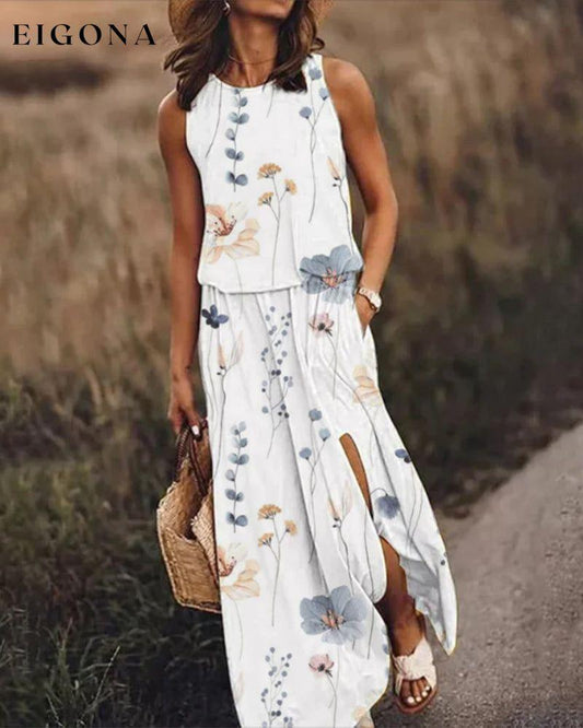 Sleeveless Dress in Floral Print White 23BF Casual Dresses Clothes Dresses Spring Summer