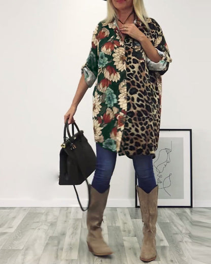 Lapel leopard print shirt