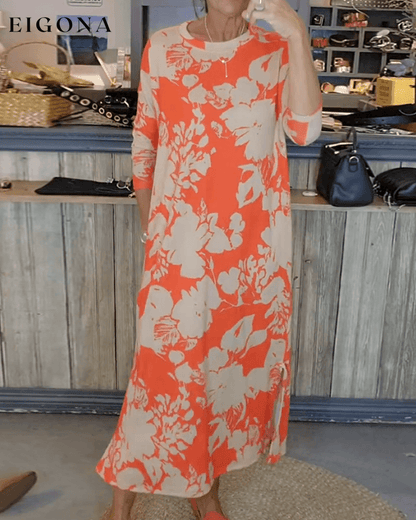 Floral print side slit dress Orange 23BF casual dresses Clothes Dresses spring summer