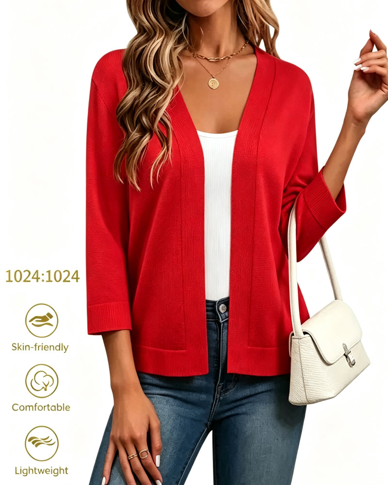 Elbow-Length Sleeve Open Front Knit Cardigan 2024 f/w cardigans spring