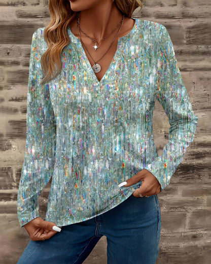 Casual Long Sleeve Round Neck Printed Top 2024 f/w blouses & shirts