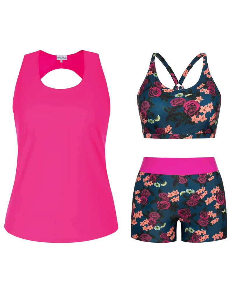 Crewneck Sleeveless Geometric Print Boy Shorts Tankinis