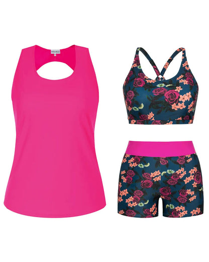 Crewneck Sleeveless Geometric Print Boy Shorts Tankinis