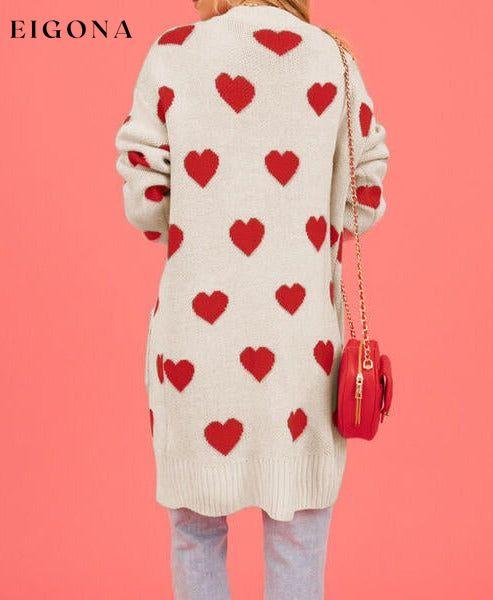 Heart Graphic Open Front Cardigan with Pockets Sweater cardigan cardigans clothes SF Knit Ship From Overseas Sweater sweaters