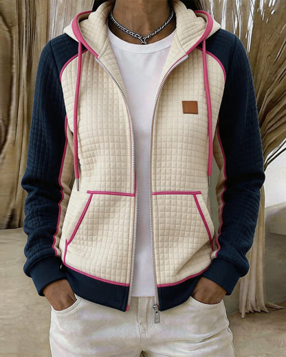 Color Block Waffle Hooded Zip Coat