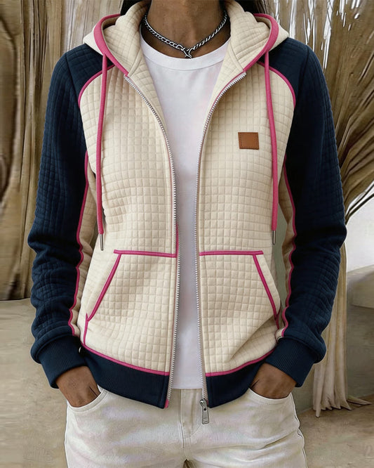 Color Block Waffle Hooded Zip Coat 2024 f/w coats