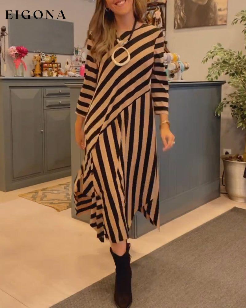 Striped Loose Casual Dress Brun 2023 f/w 23BF casual dresses Clothes Dresses spring