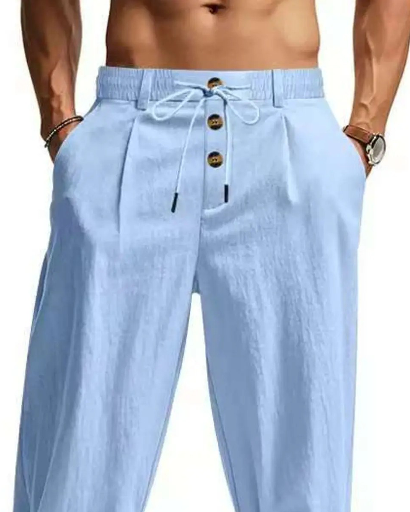 Casual Solid-Color Straight-Leg Pants