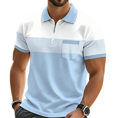 Patchwork Stripe Zipper Shirt