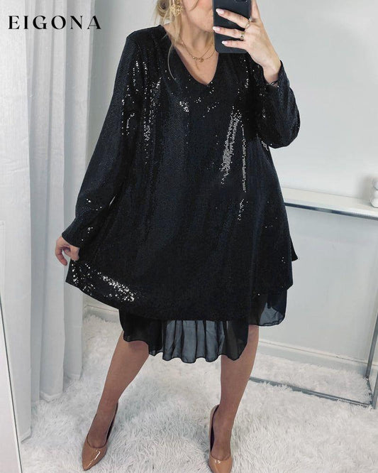 Long Sleeve Elegant Patchwork Loose Dress Black 2023 f/w casual dresses Clothes Dresses