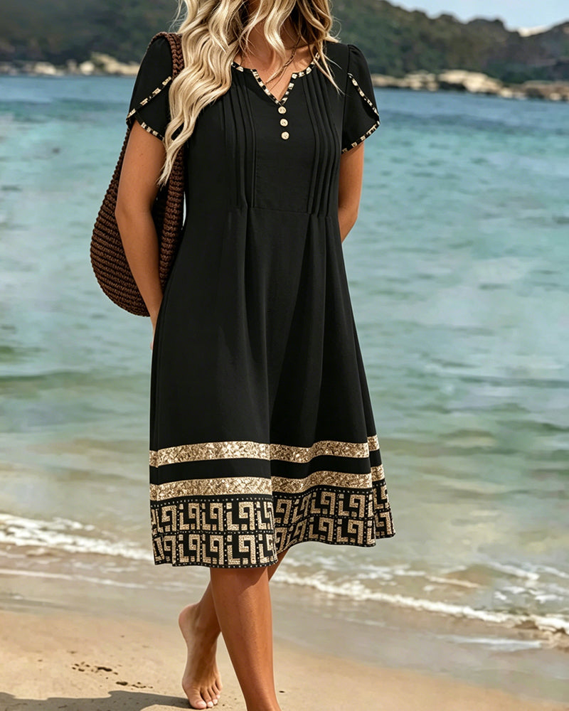 Black With Gold Geometric Print Dress